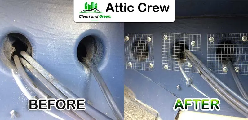 Rodent proofing: before and after photos from an Attic Crew job