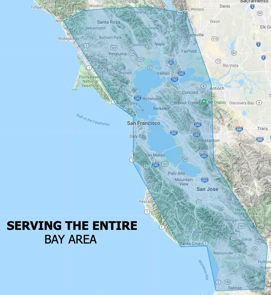 Map of the Bay Area region served by Attic Crew