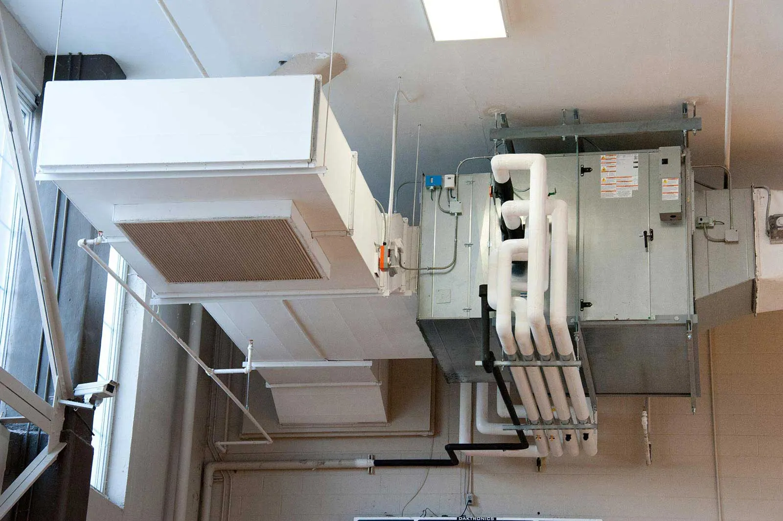A new air handler and ductwork installation.
