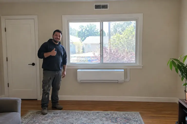 Ductless mini-split installation, after: Ductless mini-split installed and running.
