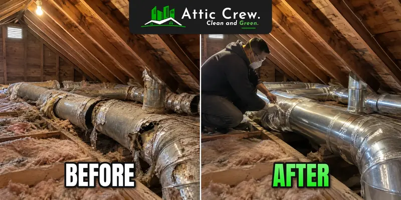 Leaking attic ducts replaced: before and after