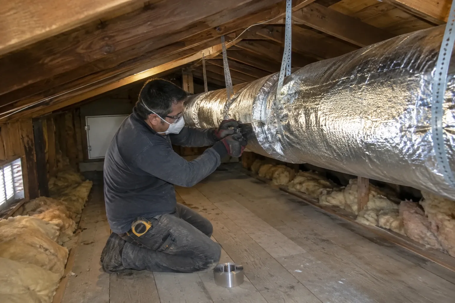 After: New insulated flex duct installed on hangers.