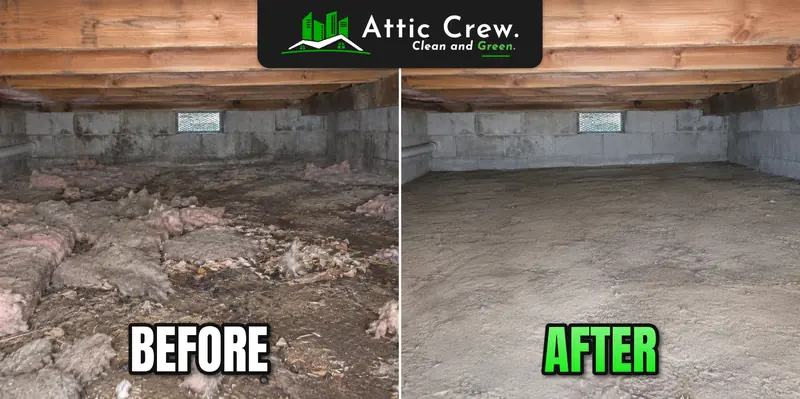 Block-wall crawl space cleanout: before and after