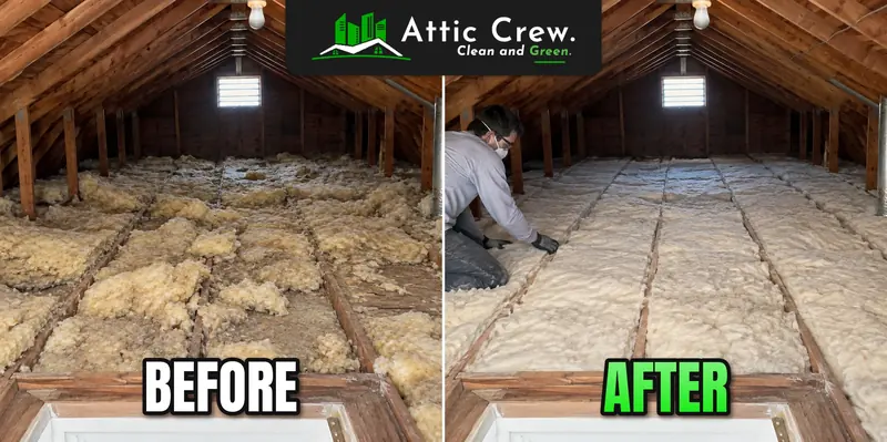 Attic insulation replacement: before and after