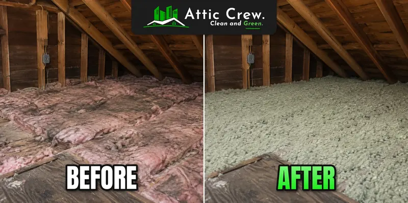 Pink batts replaced with blown-in insulation: before and after
